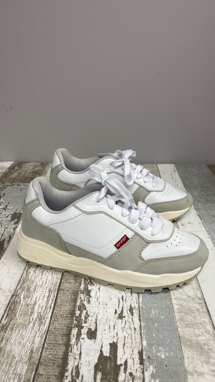 Levi's Women's Size 6.5 White Light Gray Leather Sneakers Casual Shoes